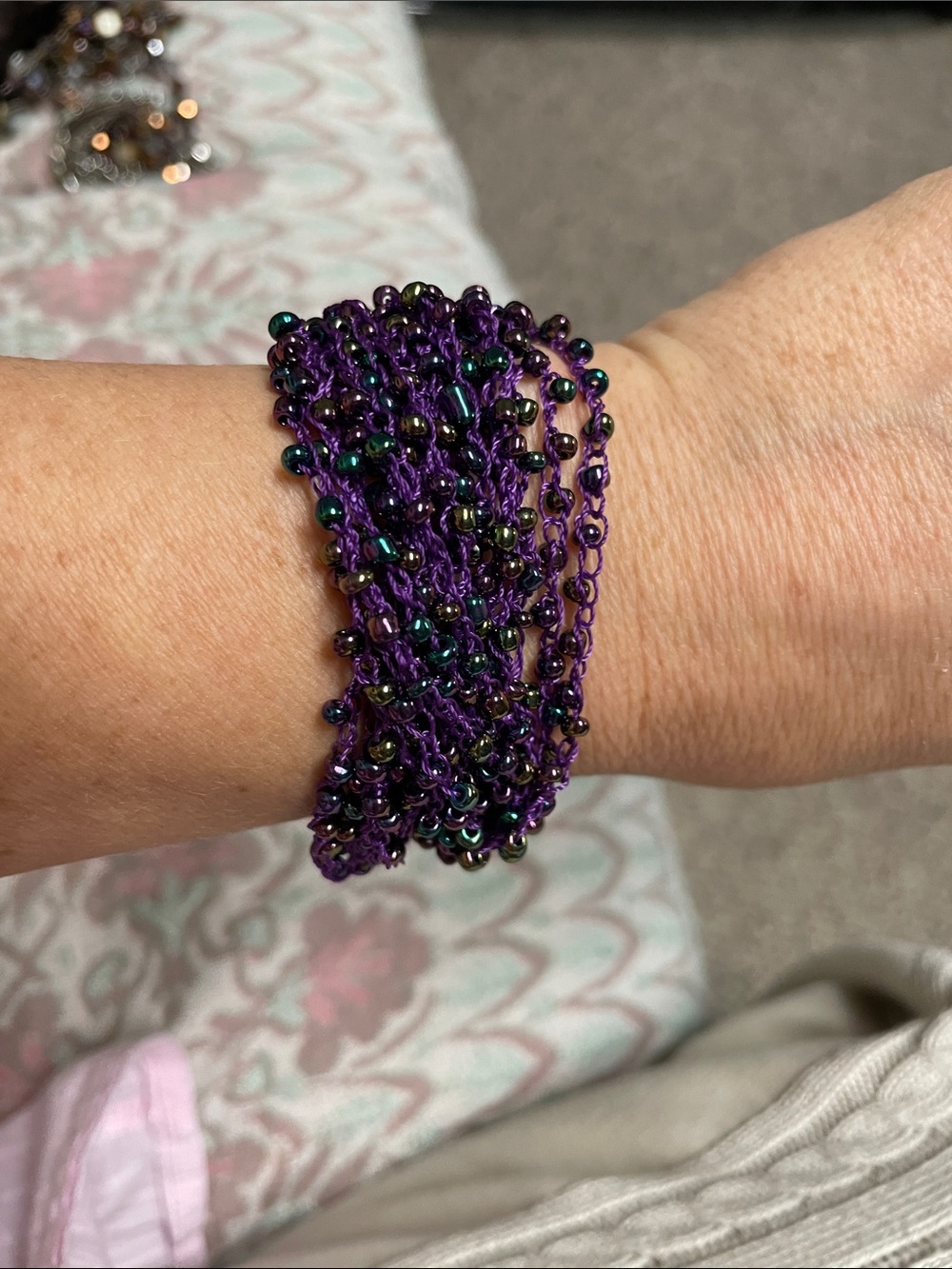Handcrafted crochet Purple Beaded Multi-Strand Bracelet